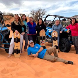 a group of people sitting at a beach